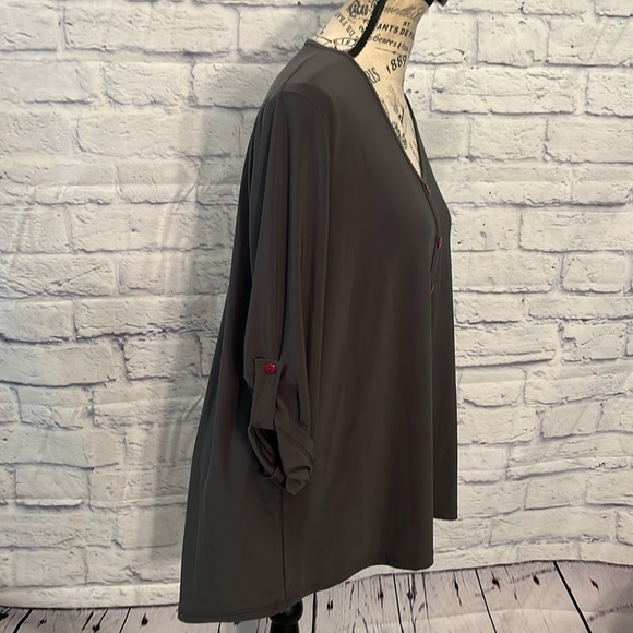 Clara Sun Woo Top High-Low Hem Faux Button Front 3/4 Roll-up Sleeves Size Large - Picture 5 of 8
